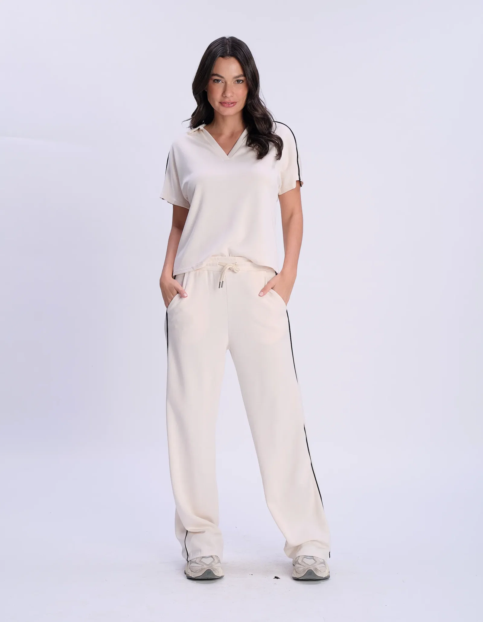 Calça Pantalona Cós Elástico - Off White — imagem 1