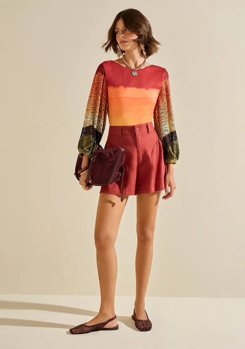 Shorts Morena Rosa Amplo Alta Bordo — imagem 1