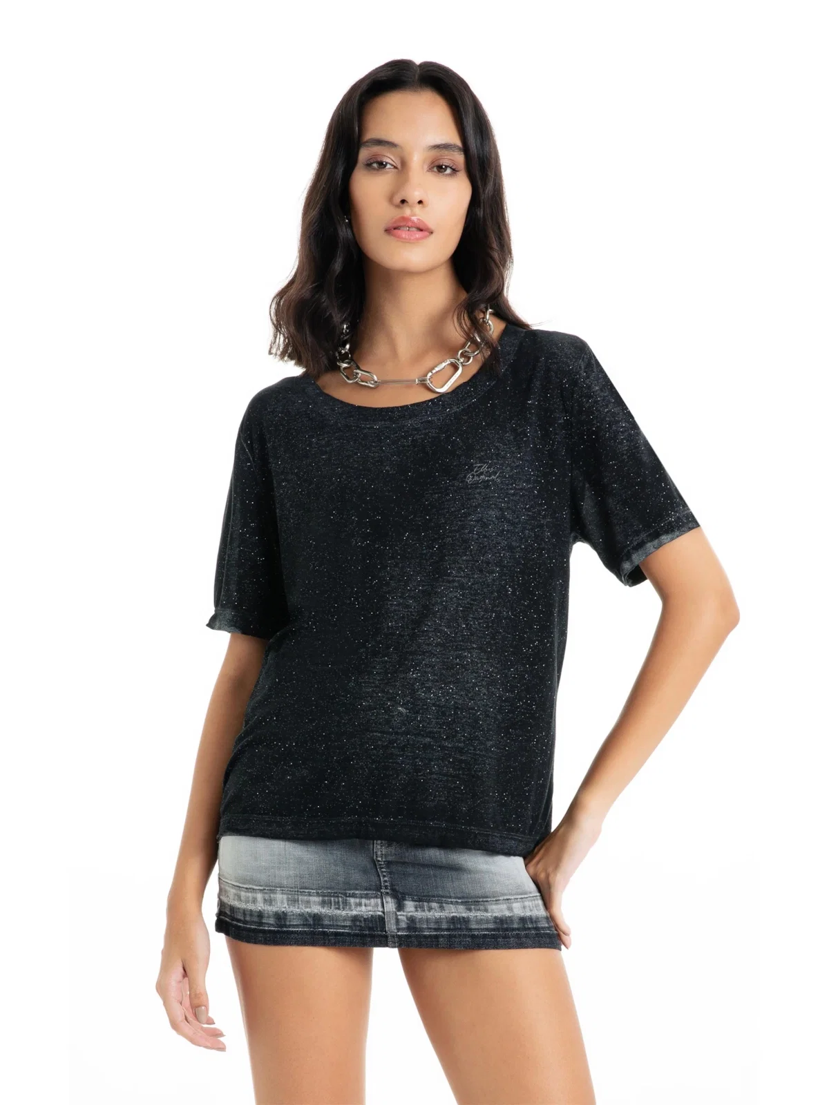 Blusa Cotton Devore Ellus Gótico Glitter Preto — imagem 1