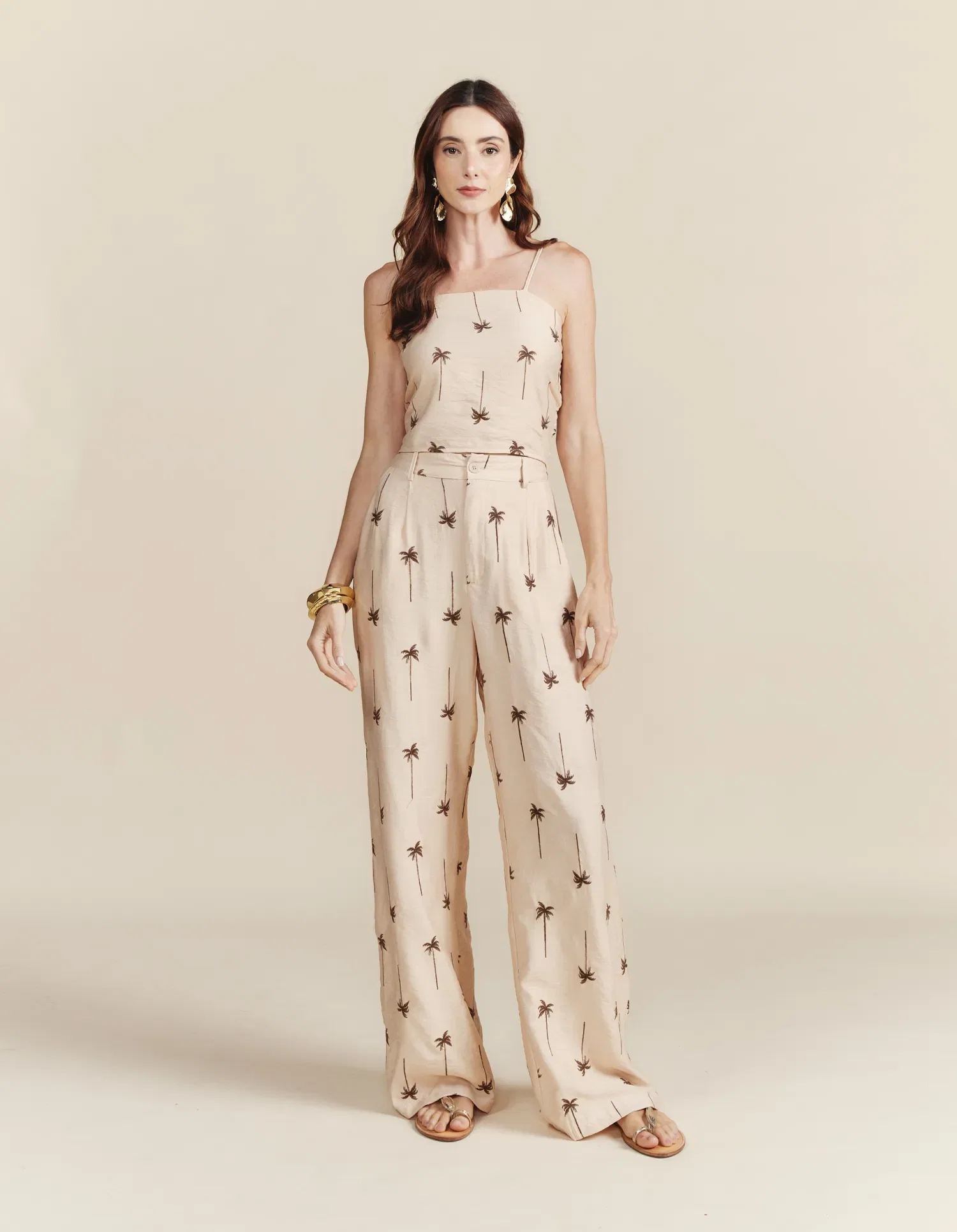 Conjunto Top e Calça Coqueiro Com Cinto - Areia