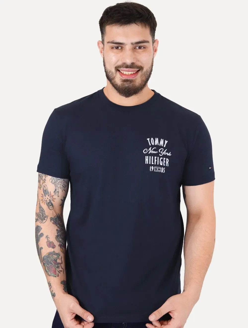 Camiseta Tommy Hilfiger Masculina Inverse Climate Tee Logo Azul Marinho — imagem 1