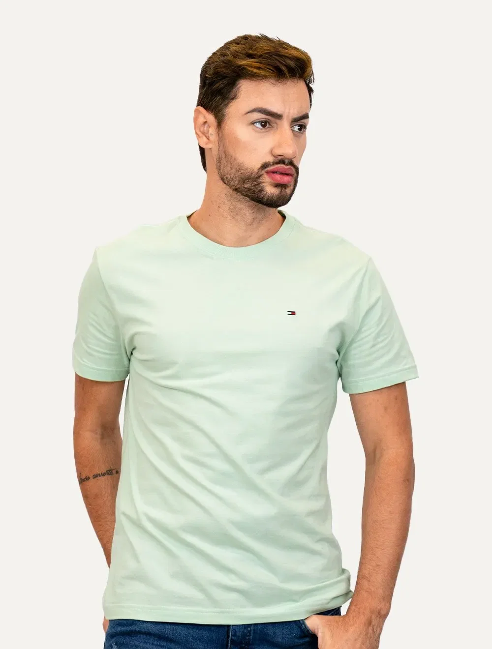 Camiseta Tommy Hilfiger Masculina Essential Cotton Verde Claro — imagem 1