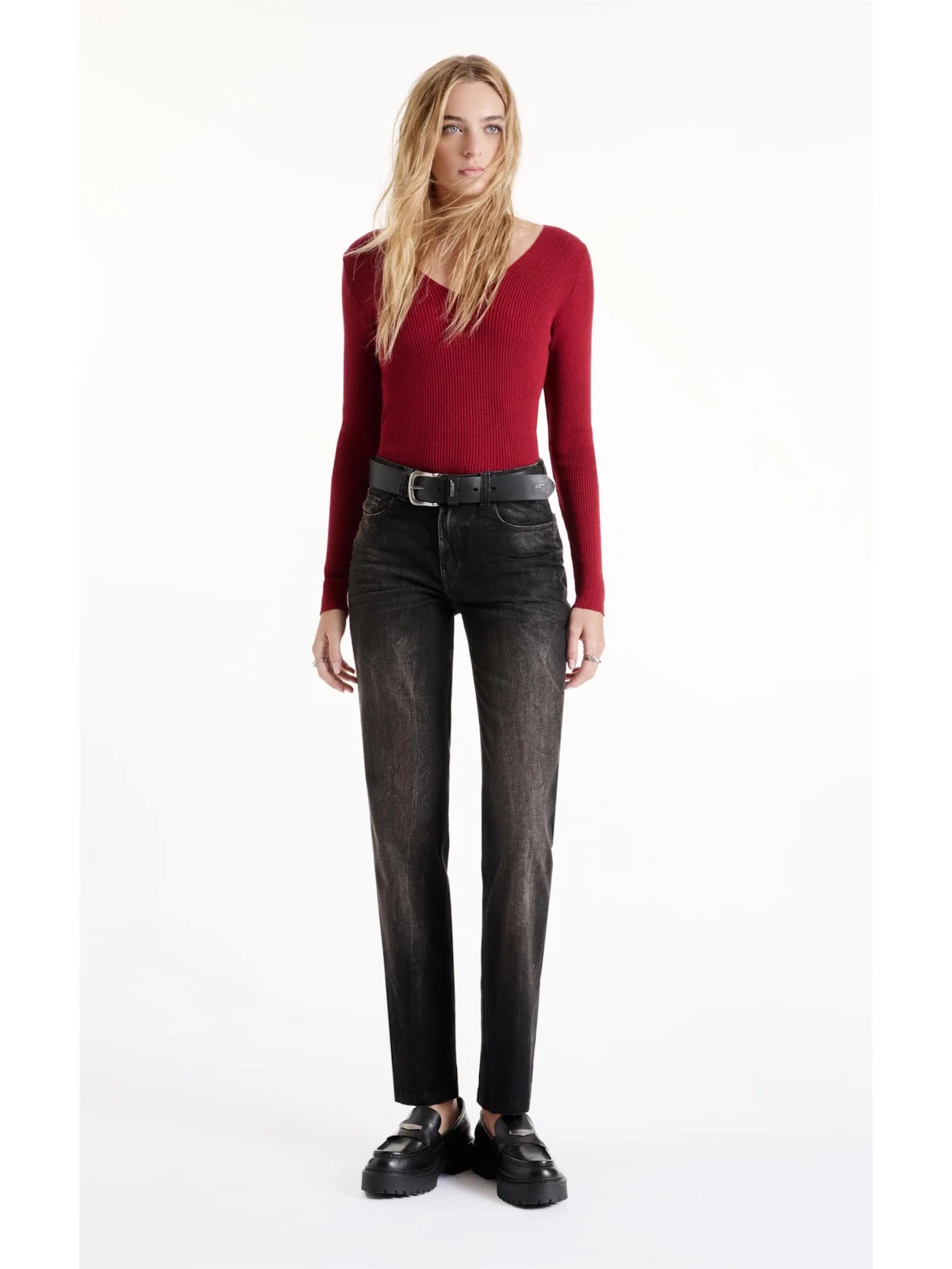 Tricot Knit Ribbed Freddo Neck Cereja