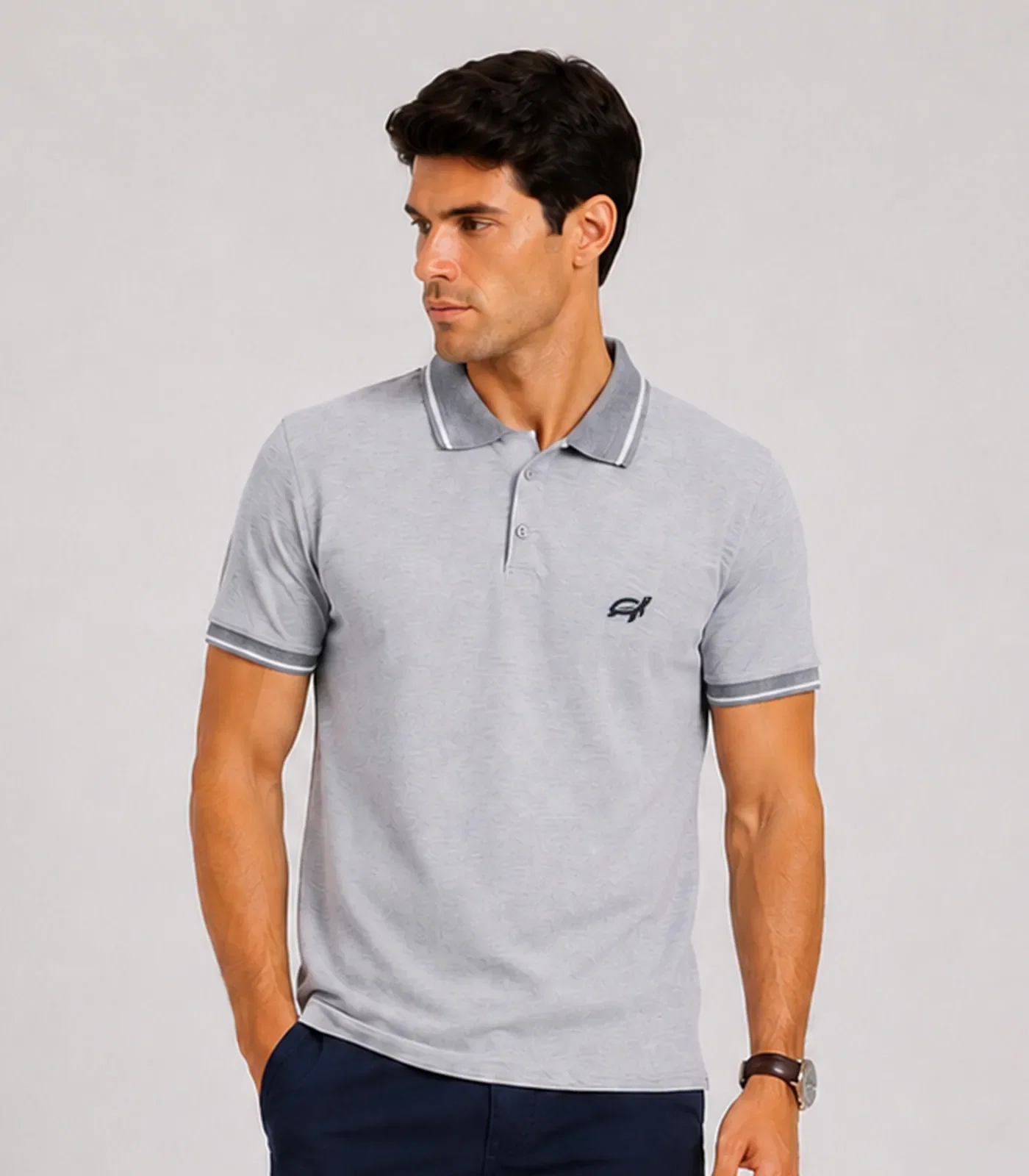 Camisa Polo Masculina Manga Curta Select Cinza — imagem 1