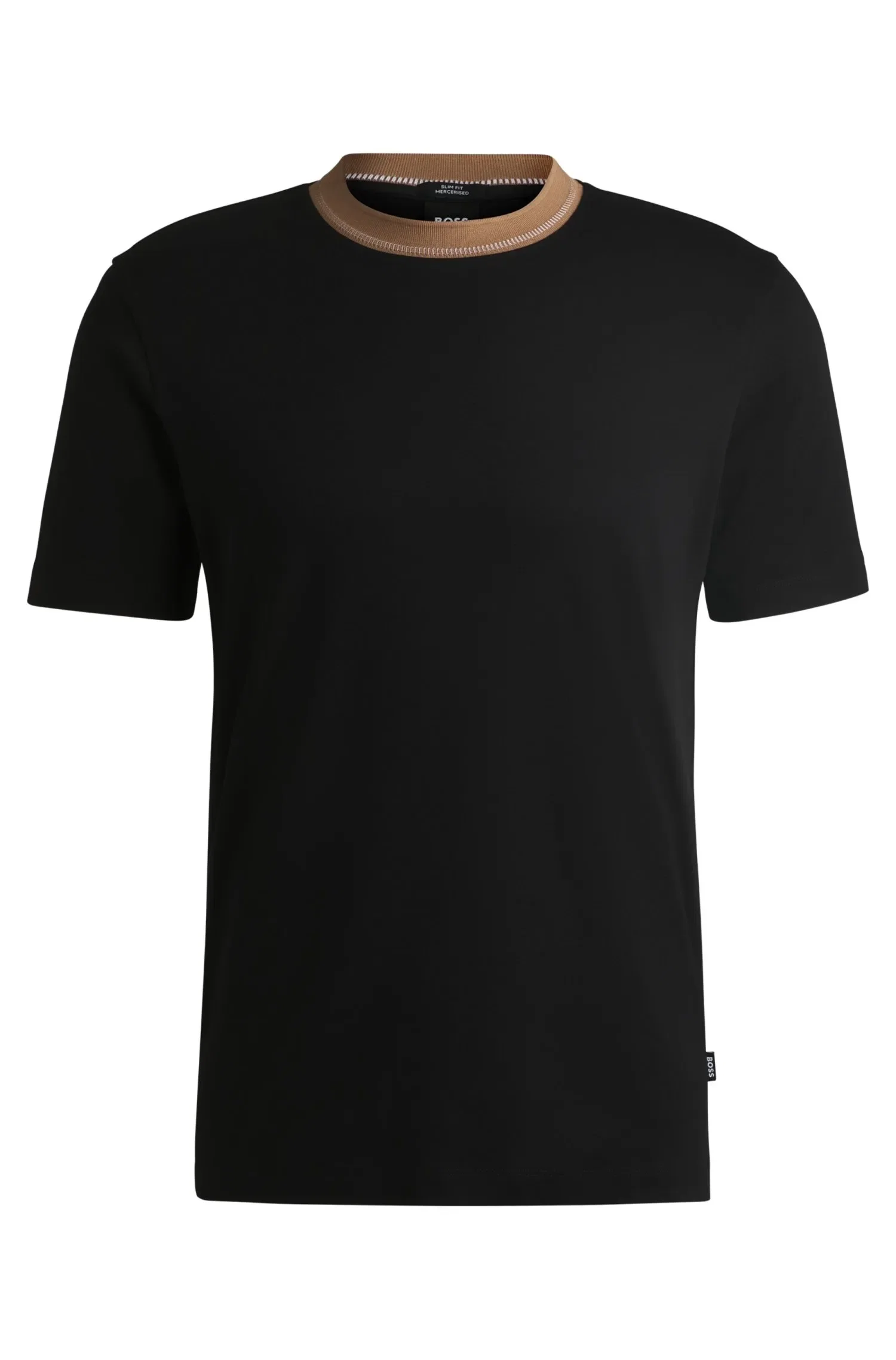 Camiseta Slim Fit Em Algodão Mercerizado Com Listra No Colarinho