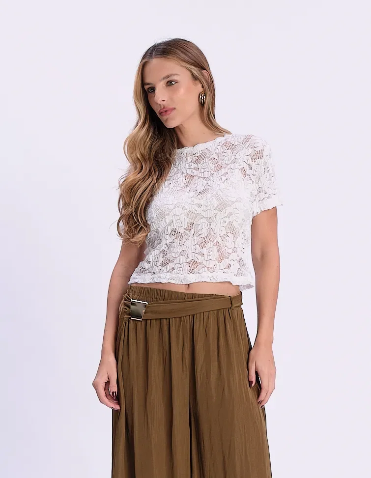 Blusa Manga Curta Renda - Branco