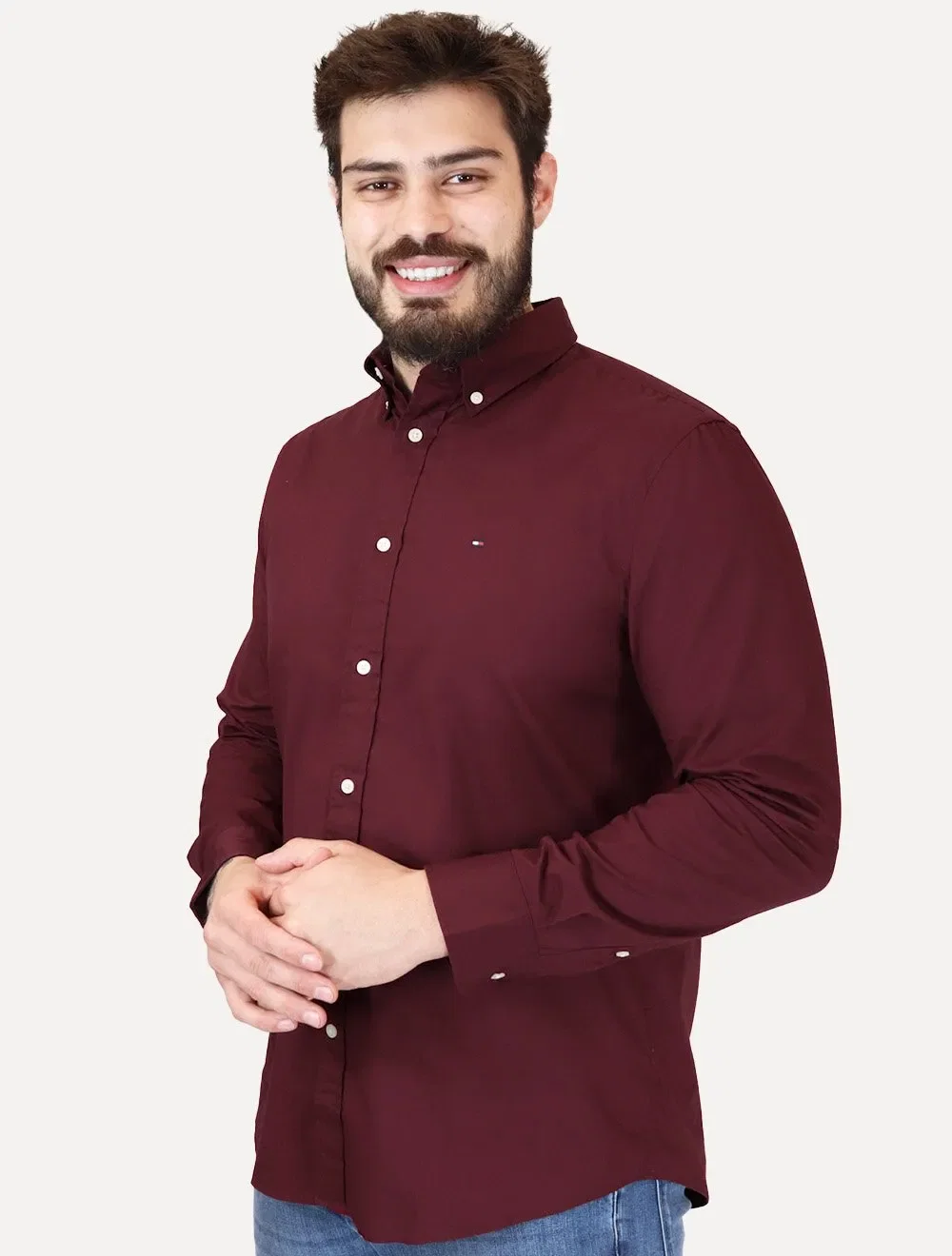 Camisa Tommy Hilfiger Masculina Regular THFlex Poplin Bordô — imagem 1