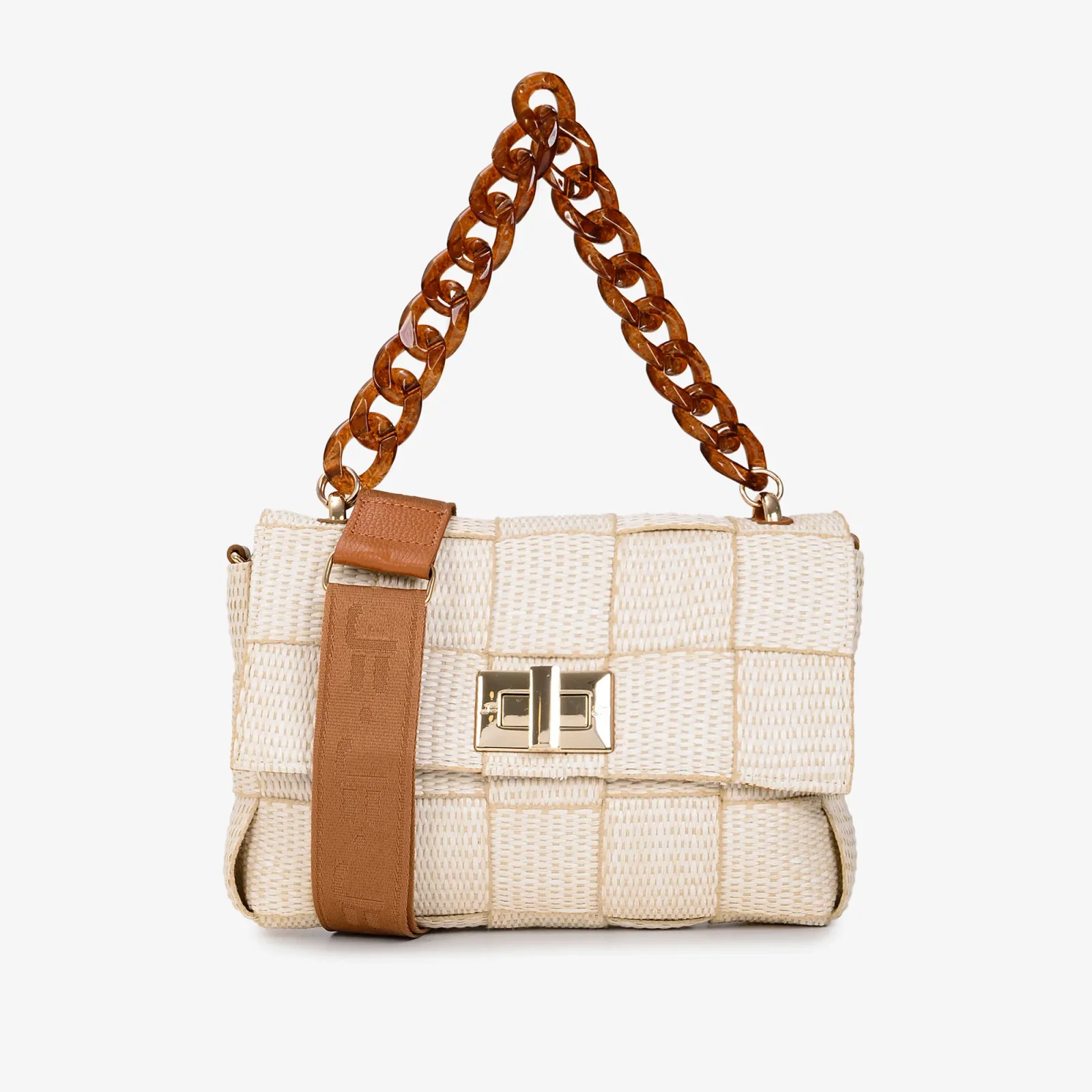 Bolsa Transversal Nude Marrom Ráfia Gorgorão — imagem 1