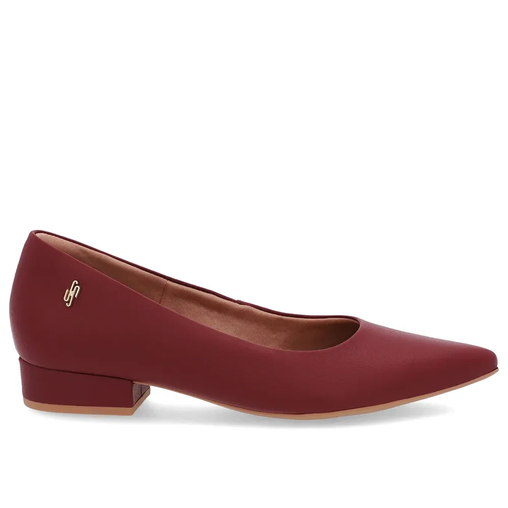 Scarpin Salto Baixo Couro Vermelho Bico Fino — imagem 1