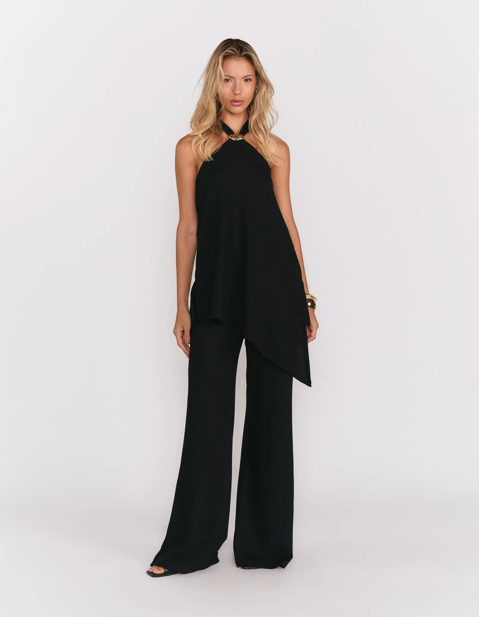 Calça Pantalona Malha Cós Elástico - Preto — imagem 1