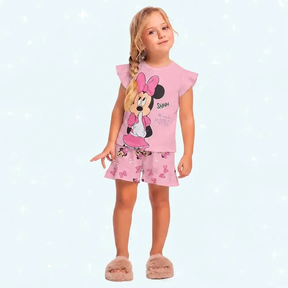 Conjunto pijama blusa e short Minnie brilha no escuro
