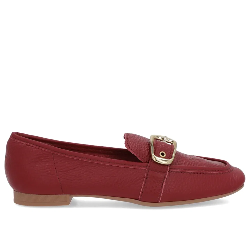 Loafer Couro Vermelho Tira Fivela — imagem 1