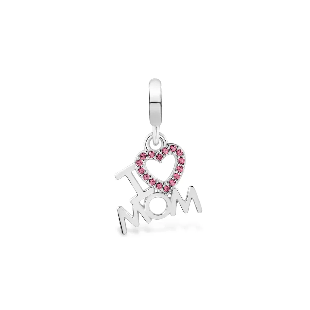 Pingente Life I Love Mom em Prata 925 com Pedras Pink — imagem 1