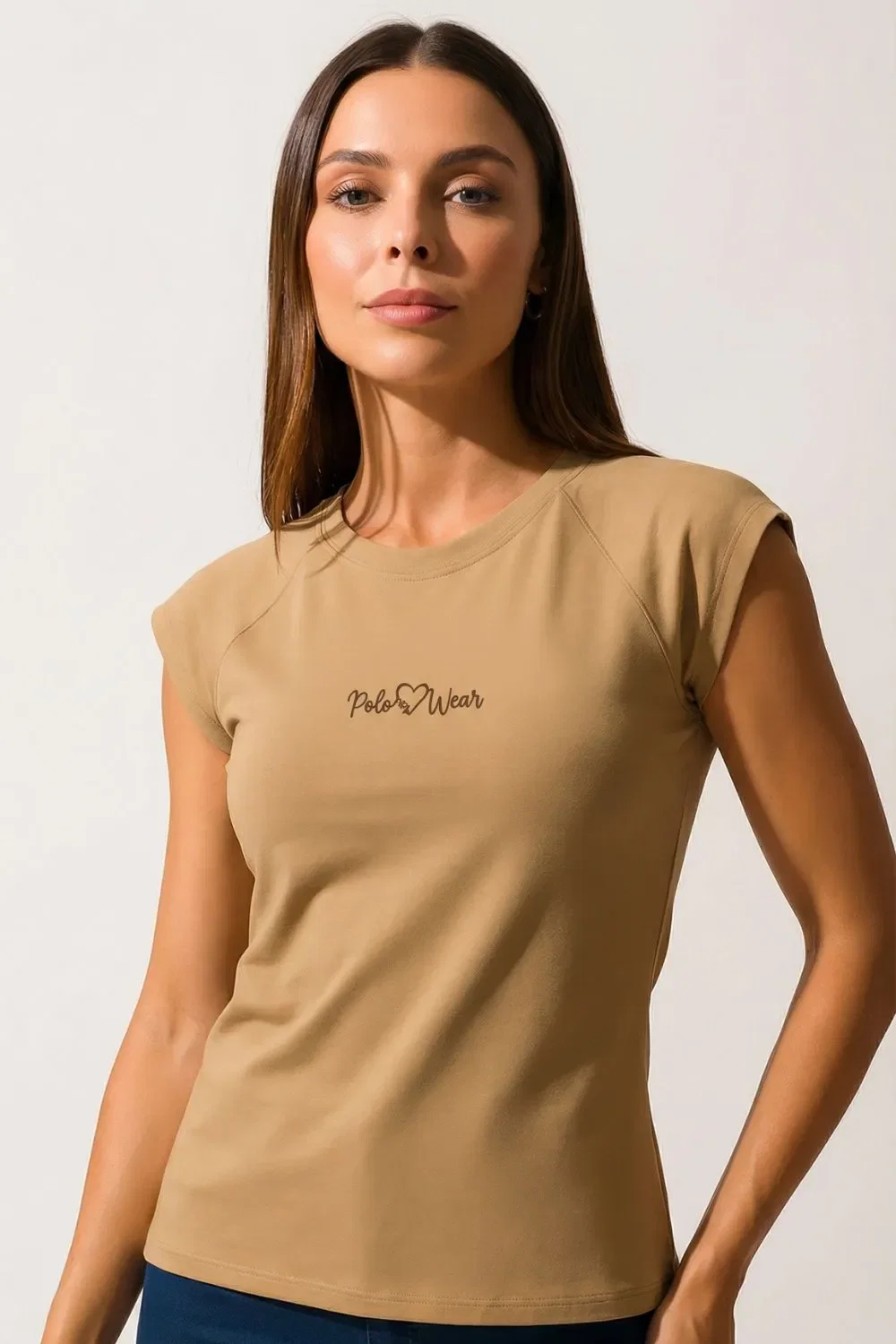 T-Shirt Feminina Sem Cava Polo Wear Bege Médio