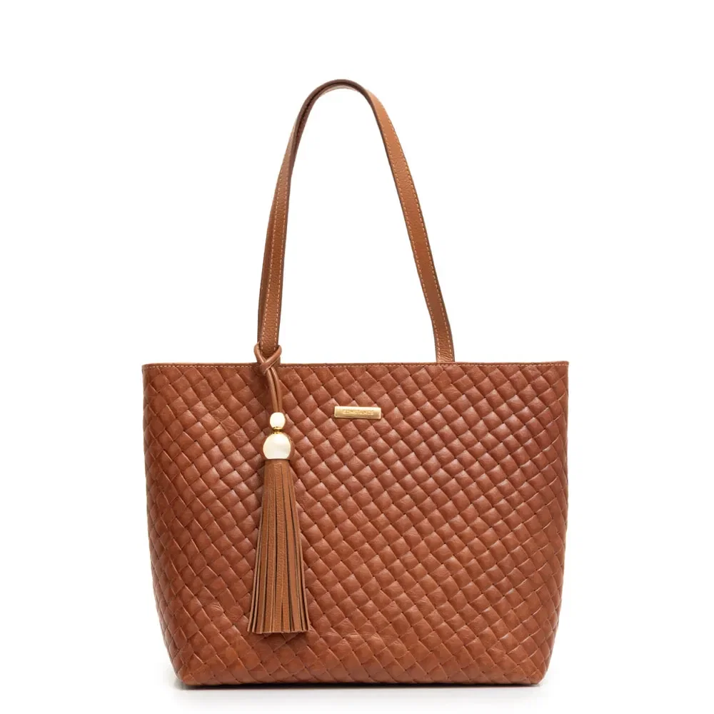 Bolsa Shopping Couro Tramado Caramelo — imagem 1