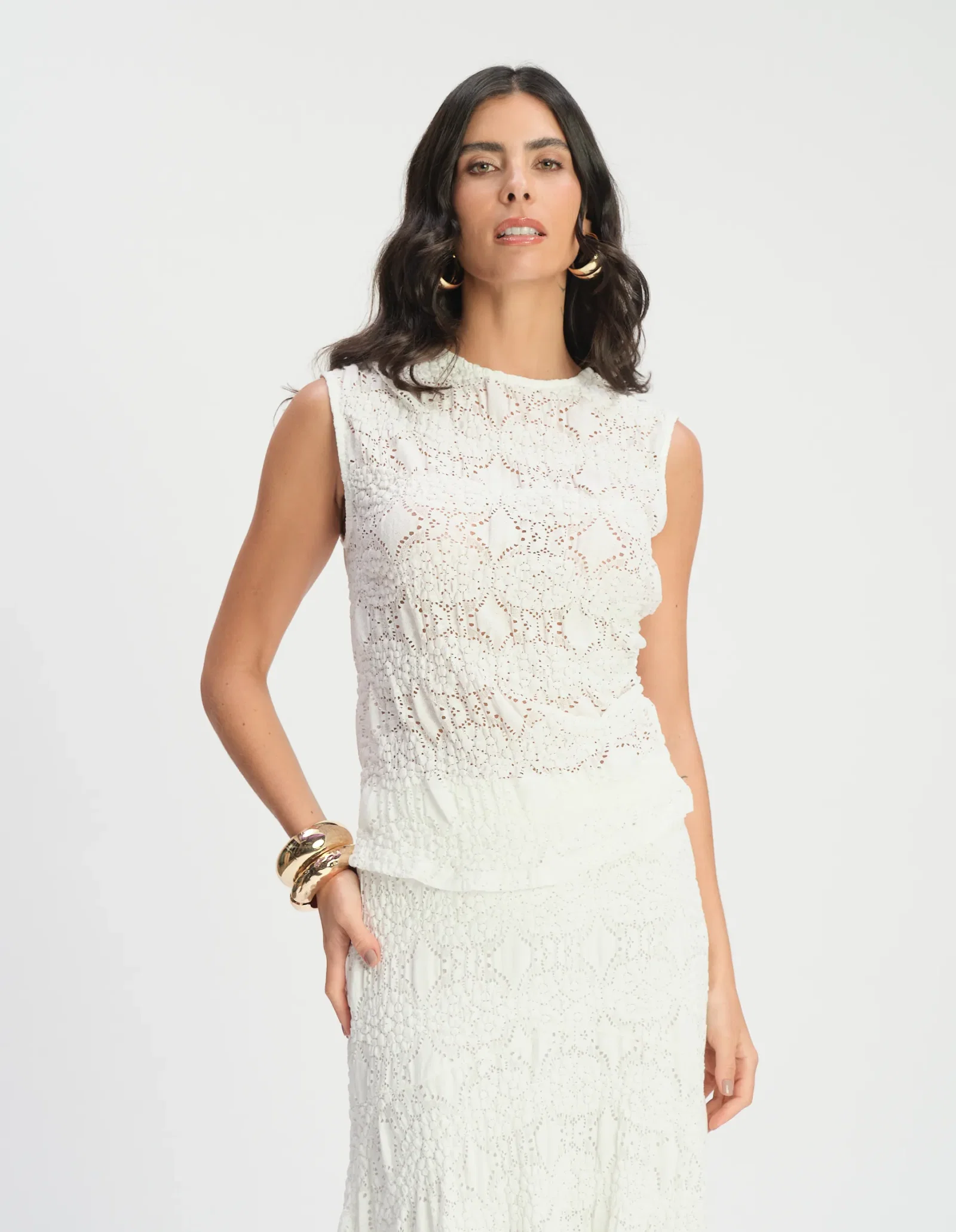 Blusa Alça Larga Rendada - Branco
