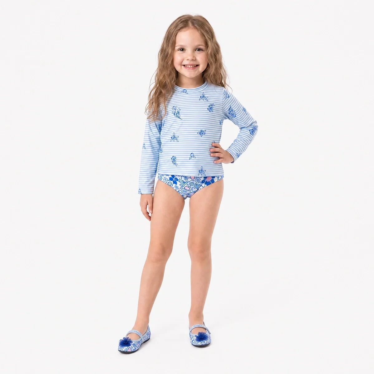 Conjunto Praia Juvenil Floral Mirtilo Elastano Proteção Uv 50+ Tip Top