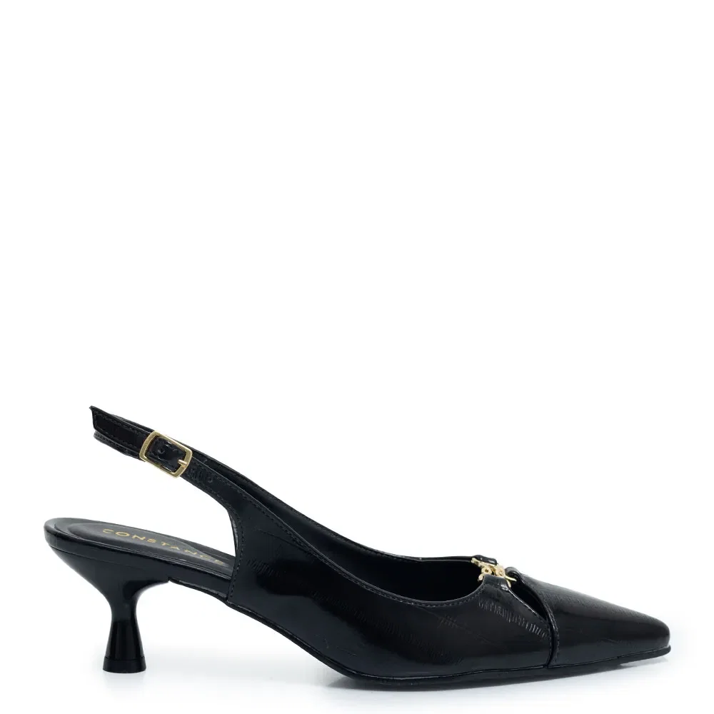 Scarpin Preto Slingback Enfeite