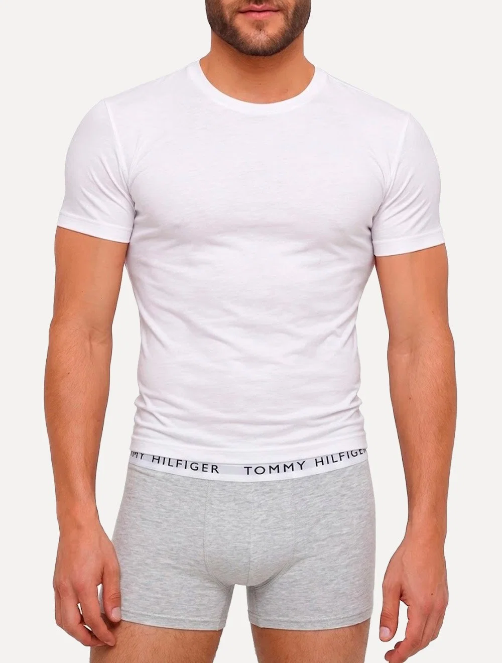 Cueca Tommy Hilfiger Masculina Cotton Boxer Trunk Preta / Branca / Cinza Pack 5UN