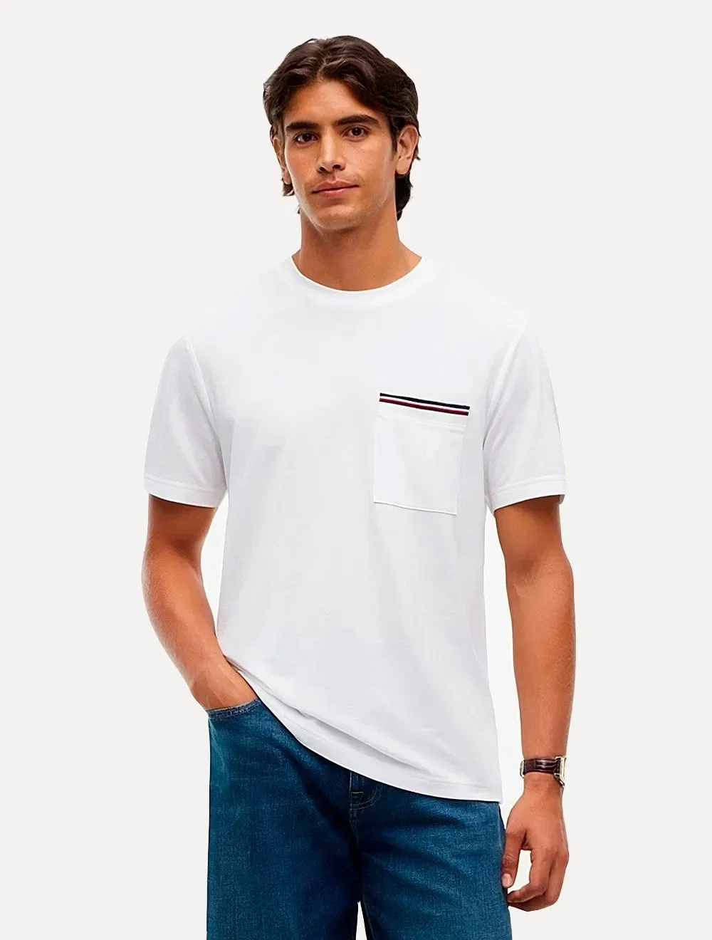 Camiseta Tommy Hilfiger Masculina Regular Piquet Pocket Branca