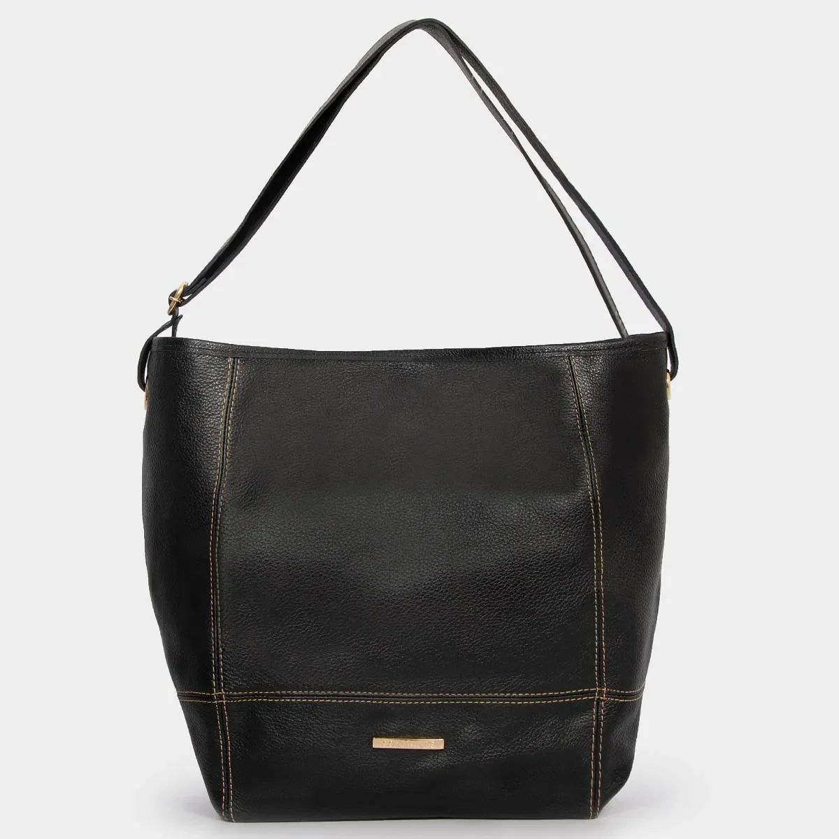 Bolsa Maxi Tiracolo Couro Preto Detalhe Pesponto