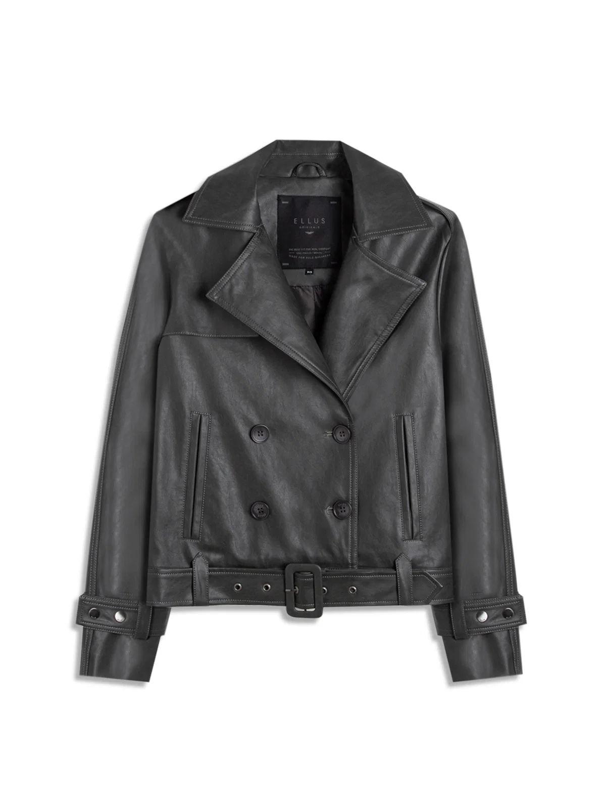 Jaqueta Vegan Leather Double Breasted Grafite