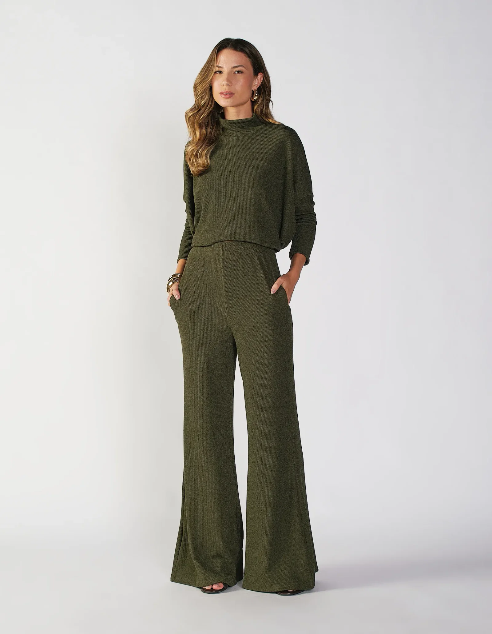 Calça Tricot Pantalona - Verde