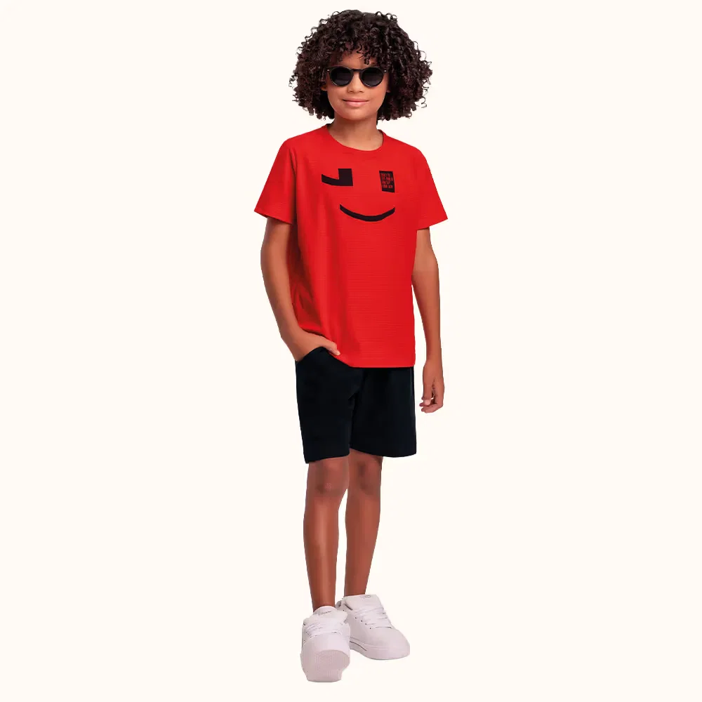 Conjunto camiseta em malha florence e bermuda em moletinho com bolso funcional — imagem 1