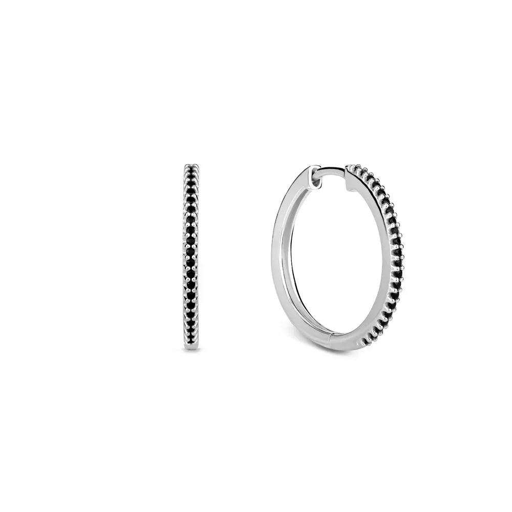 Argola Life Pavê em Prata 925 com Pedras Pretas, 18mm — imagem 1