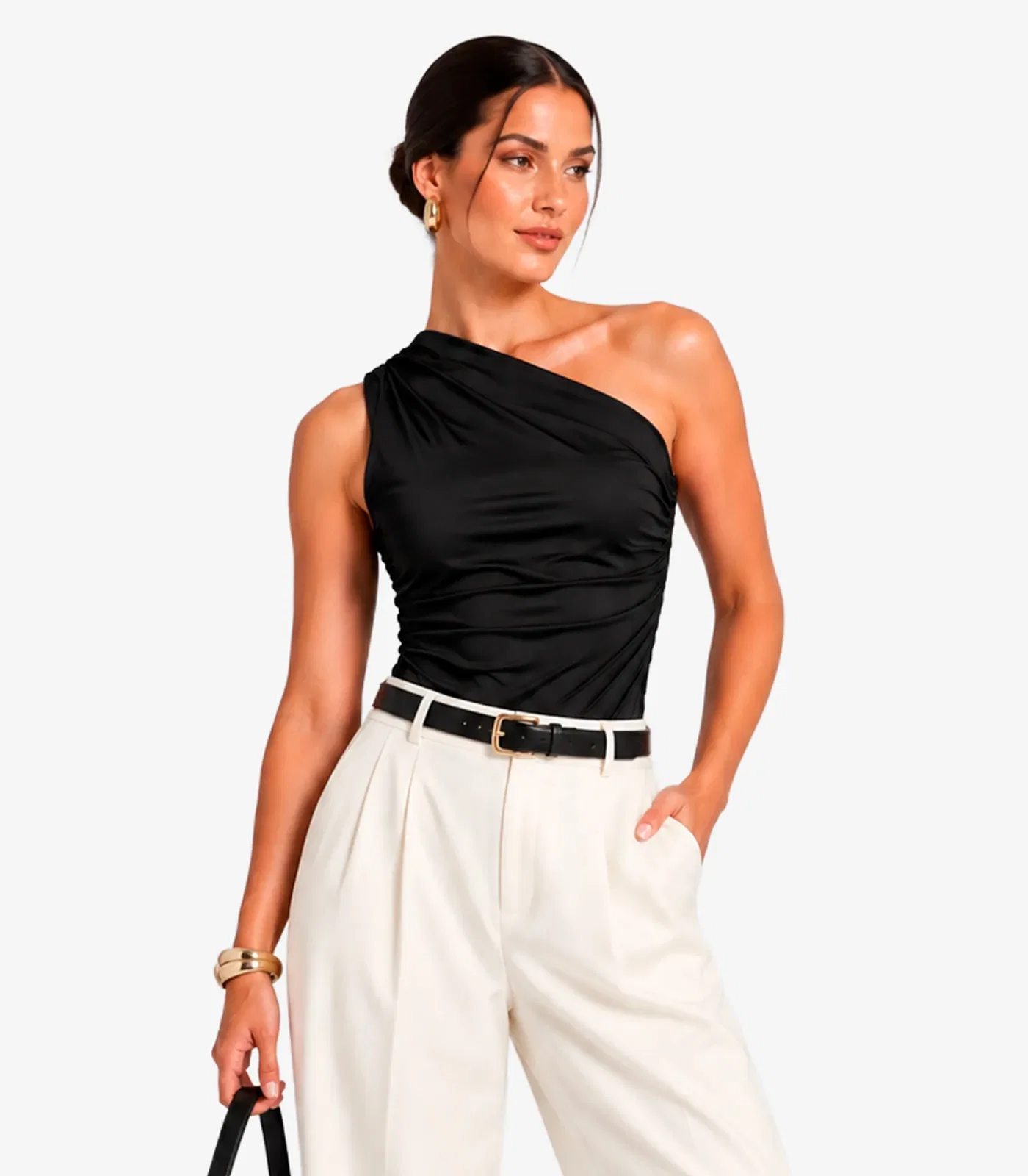 Body Feminino Ombro Unico Franzido Atendencia Preto