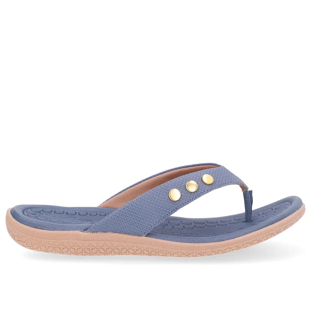 Chinelo Rasteiro Couro Azul