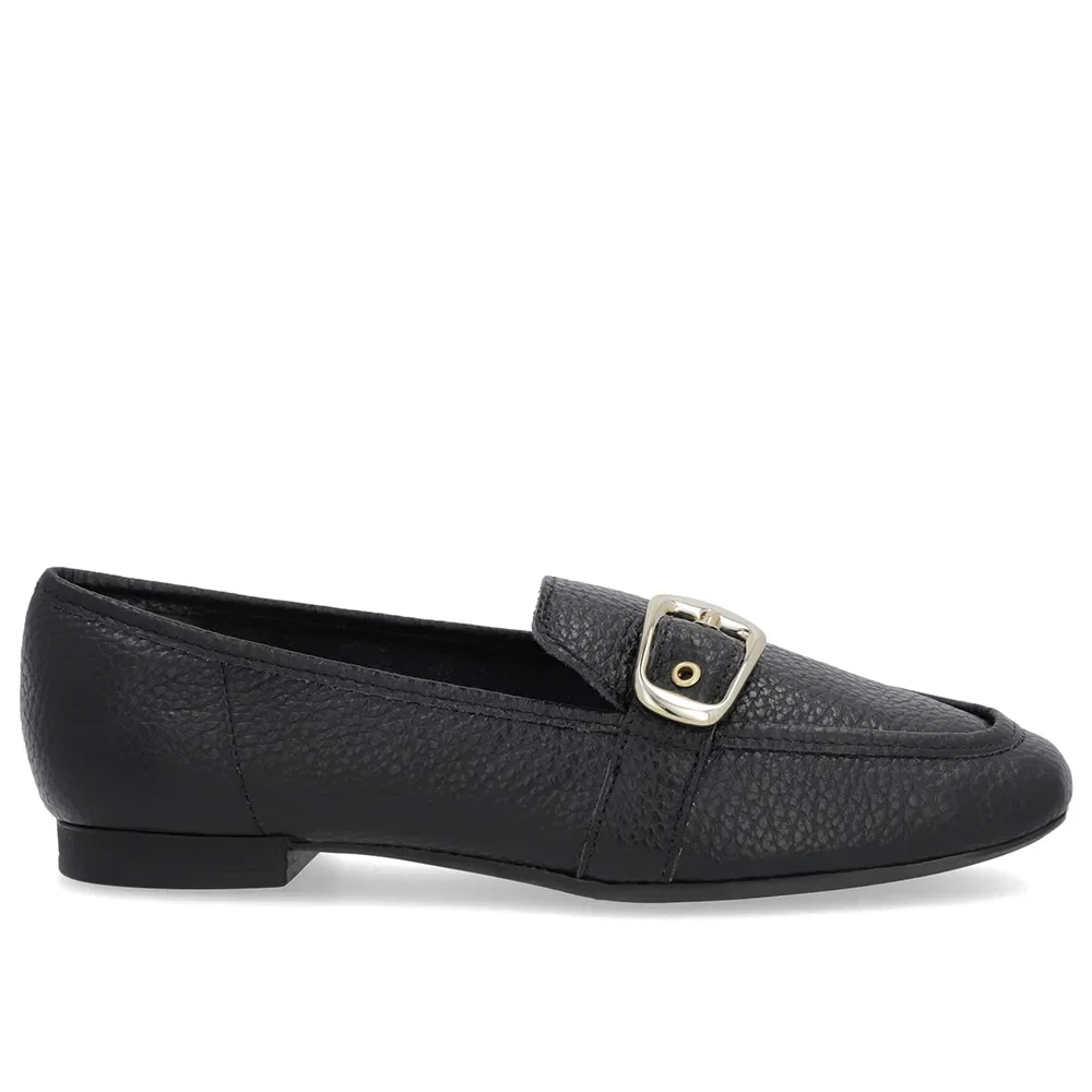 Loafer Couro Preto Tira Fivela