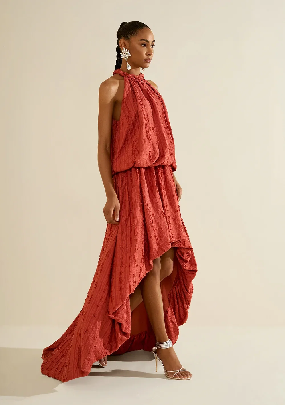 Vestido Gola Alta Terrena Vermelho