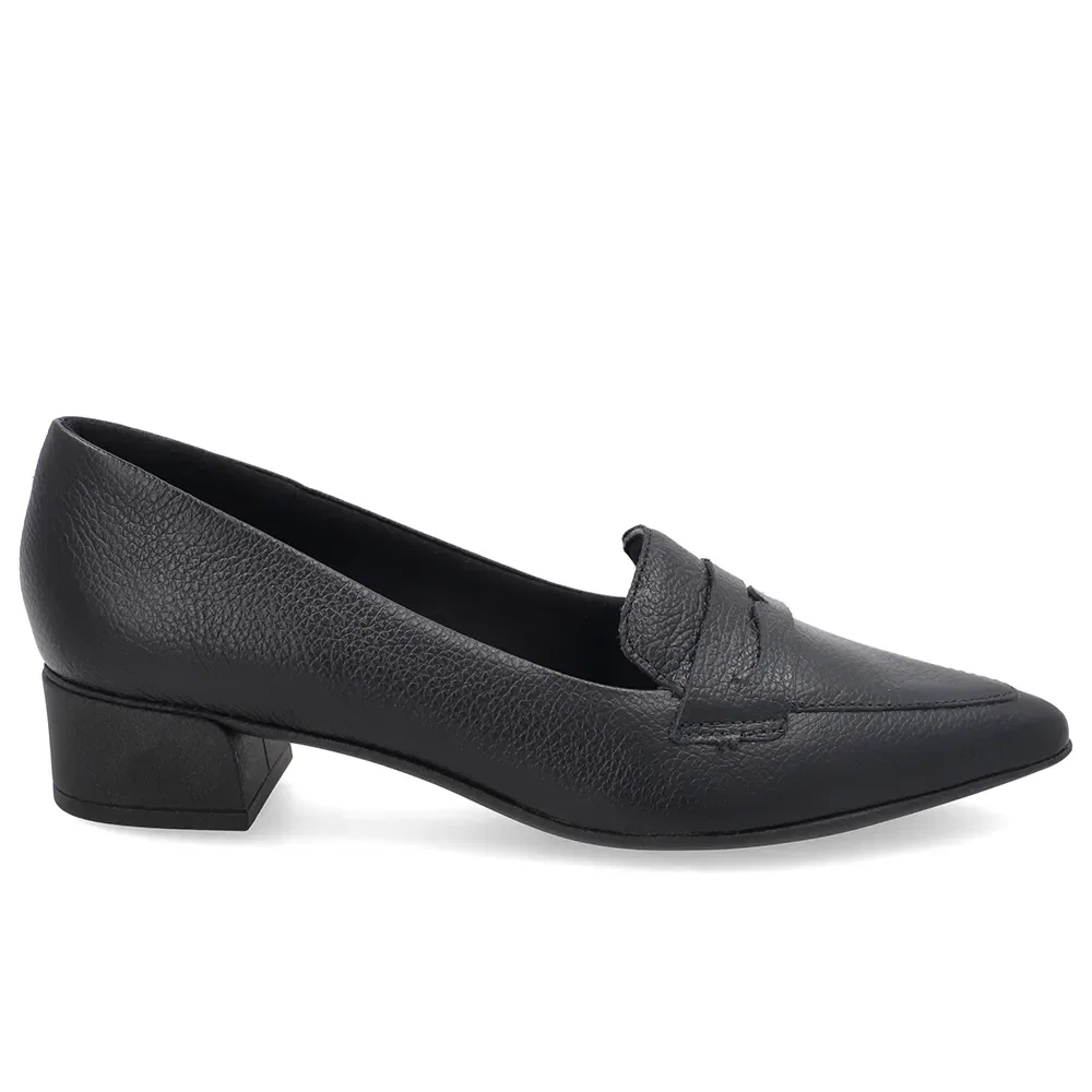 Loafer Em Couro Preto Bico Fino Com Detalhe Clássico — imagem 1
