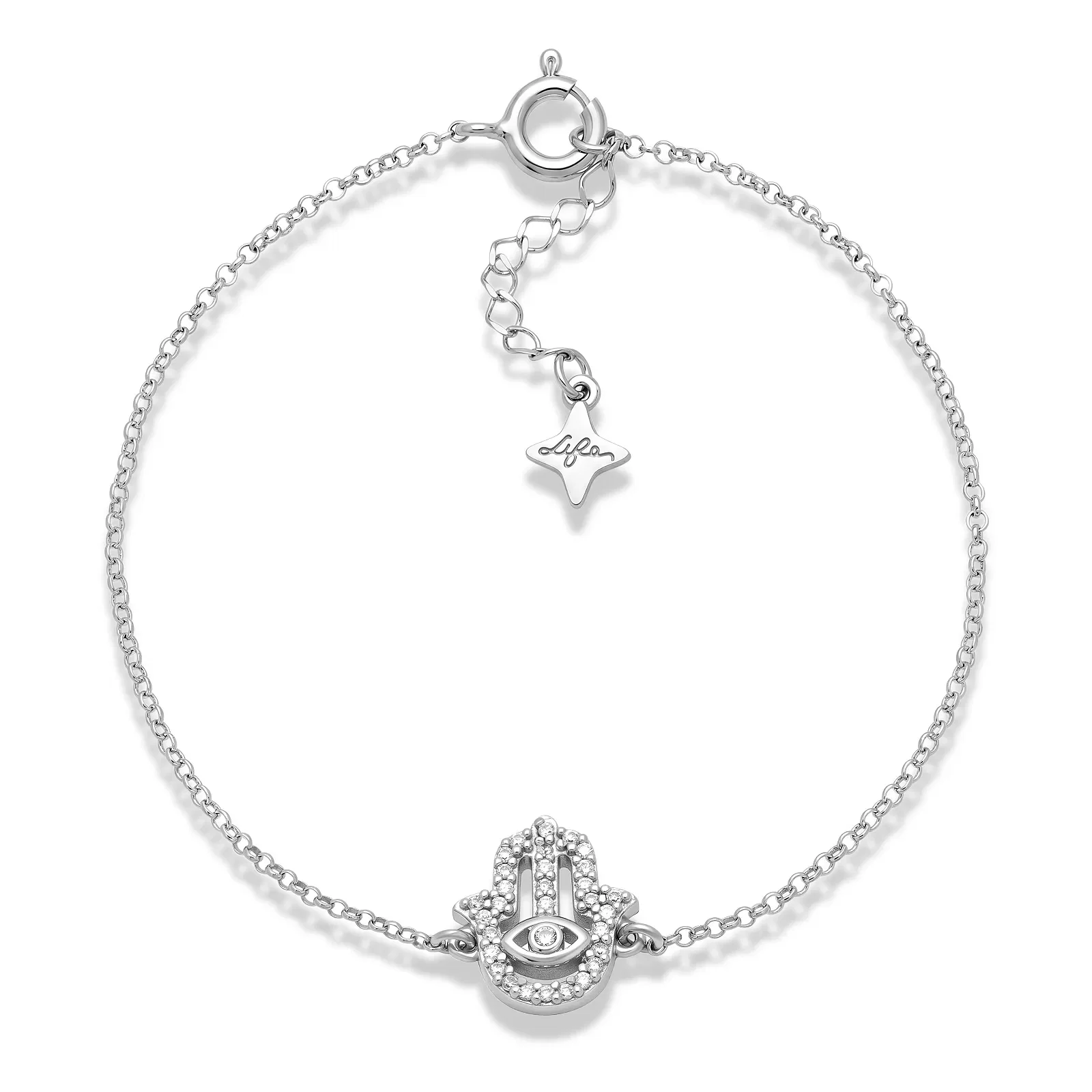 Pulseira Life Hamsá em Prata 925 com Zircônia Incolor
