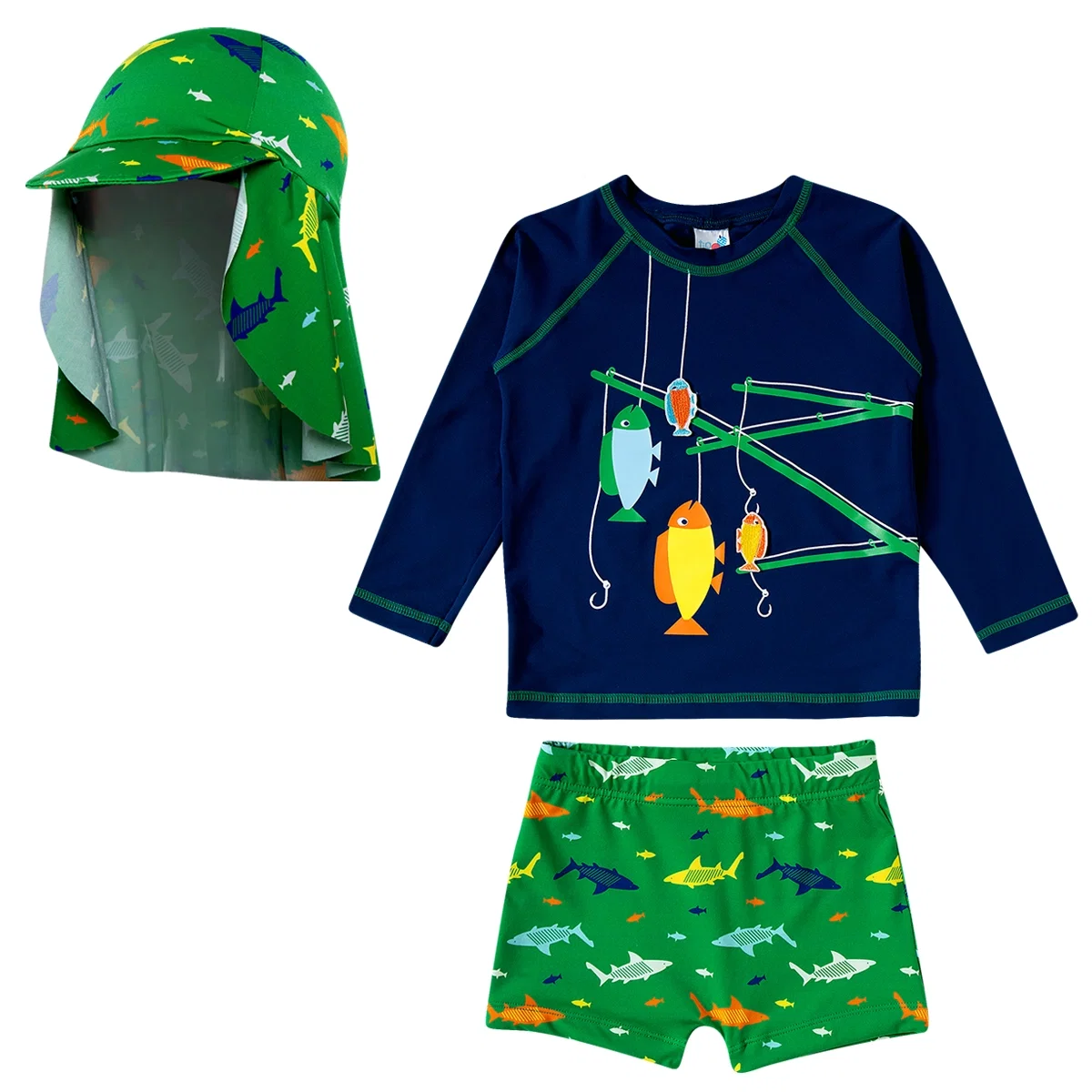 Kit Praia 3 Peças Kids Colors Fish Lycra Print Proteção Uv 50+ Tip Top