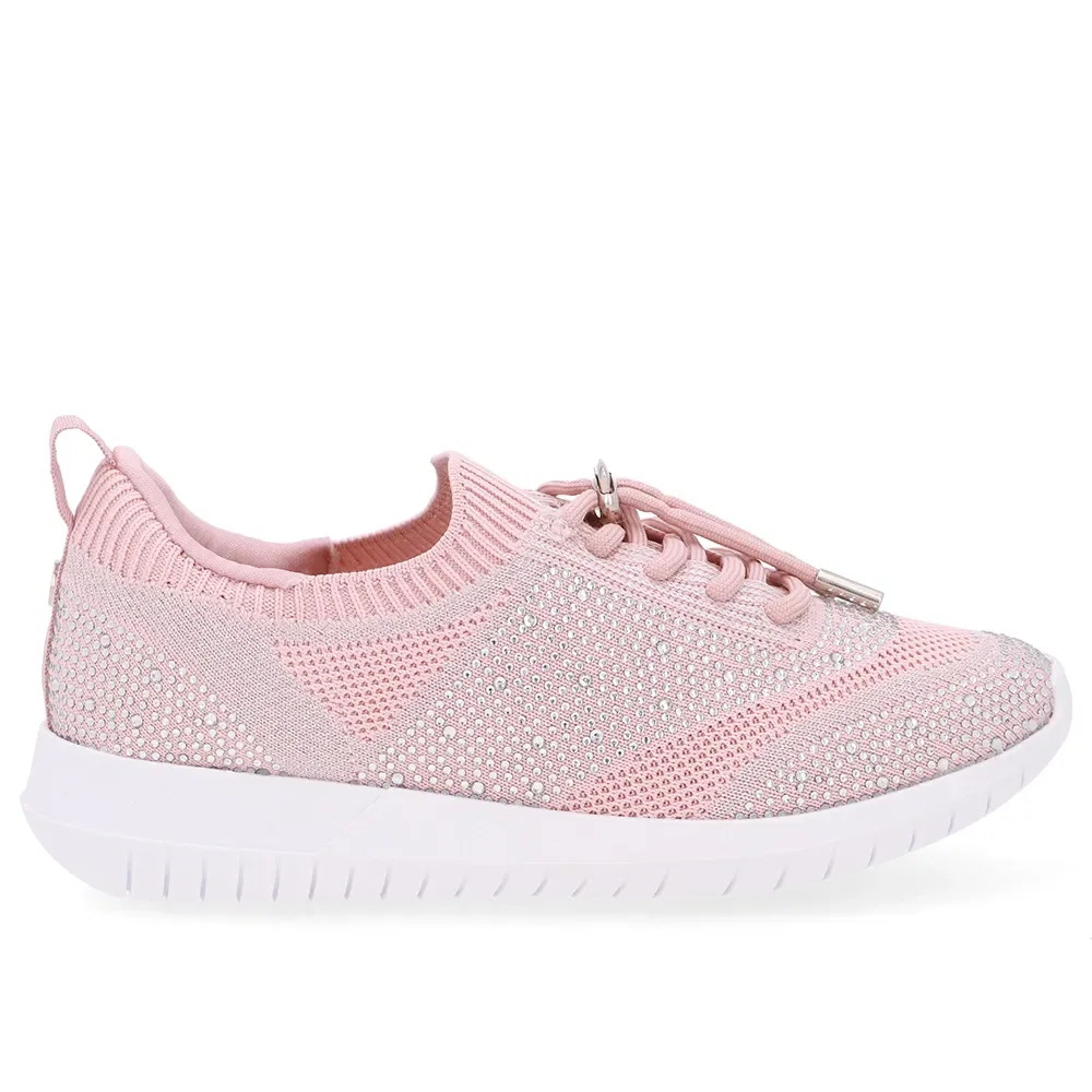 Tênis Slip On Tricot Cadarço Rosa Strass — imagem 1