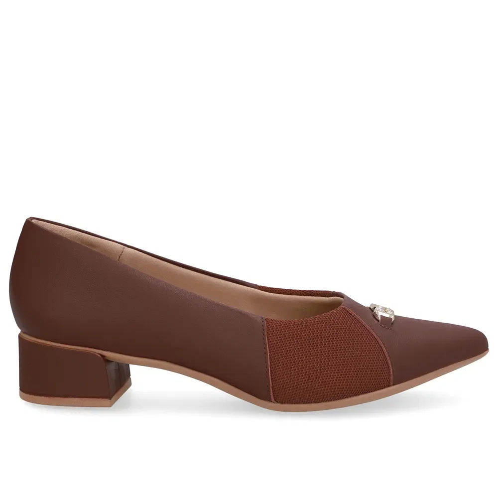 Scarpin Vermelho Salto Bloco Couro Lateral Tecido — imagem 1