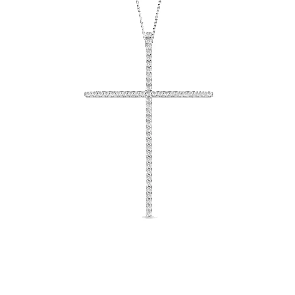 Pingente Cruz Stick em Ouro Branco 18k com Diamantes, 39mm