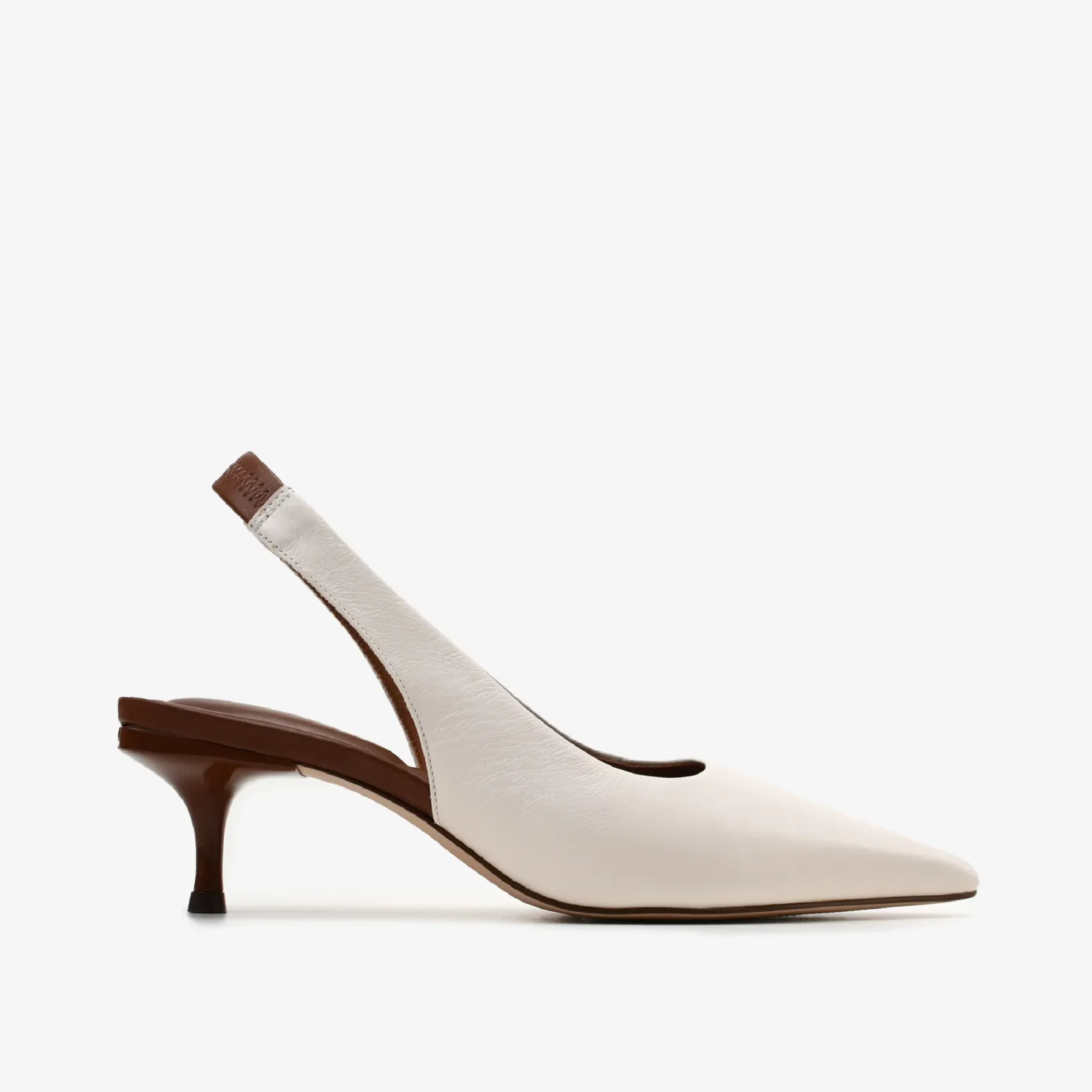 Slingback Off White Algodão Couro