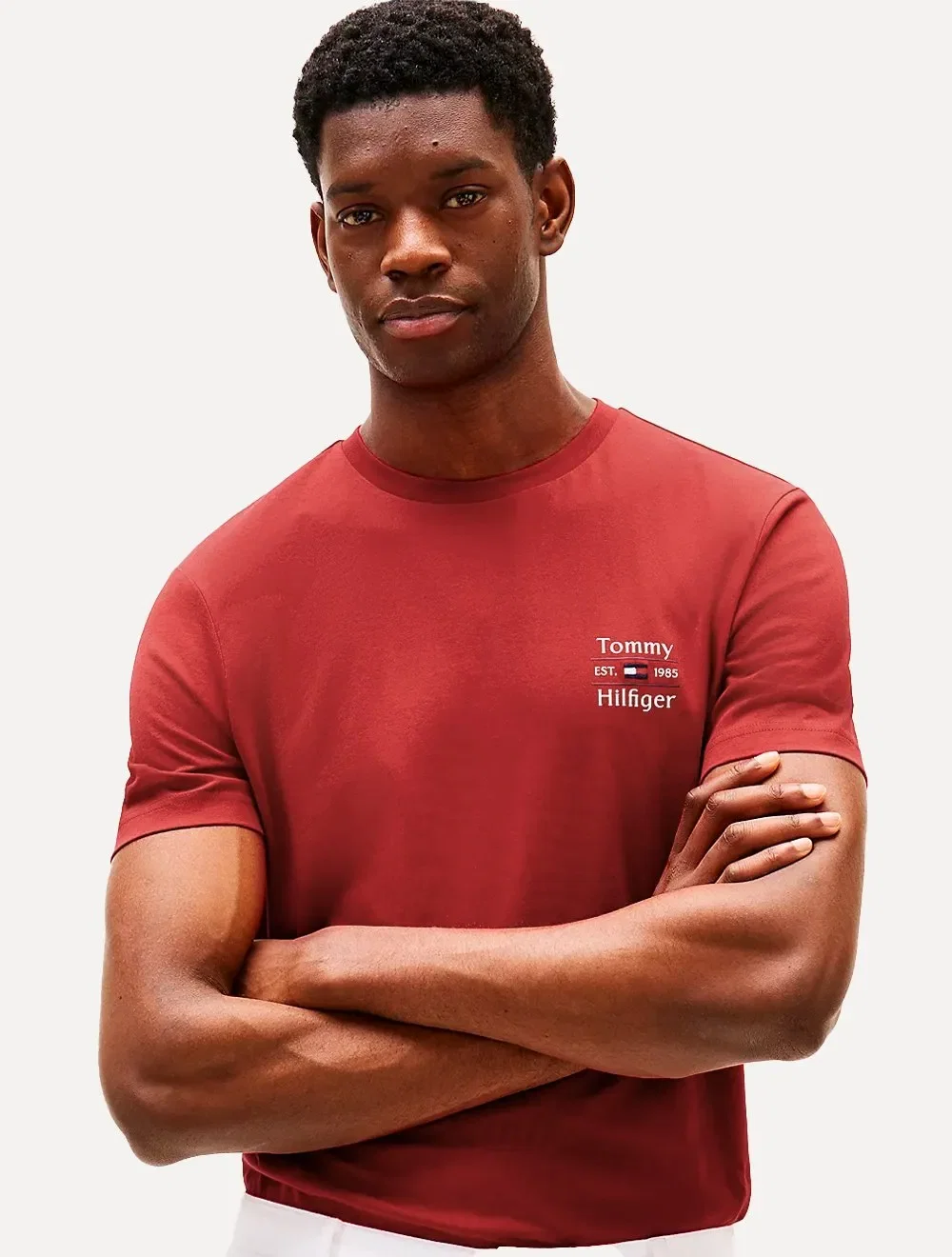 Camiseta Tommy Hilfiger Masculina Regular Stack Vermelho — imagem 1