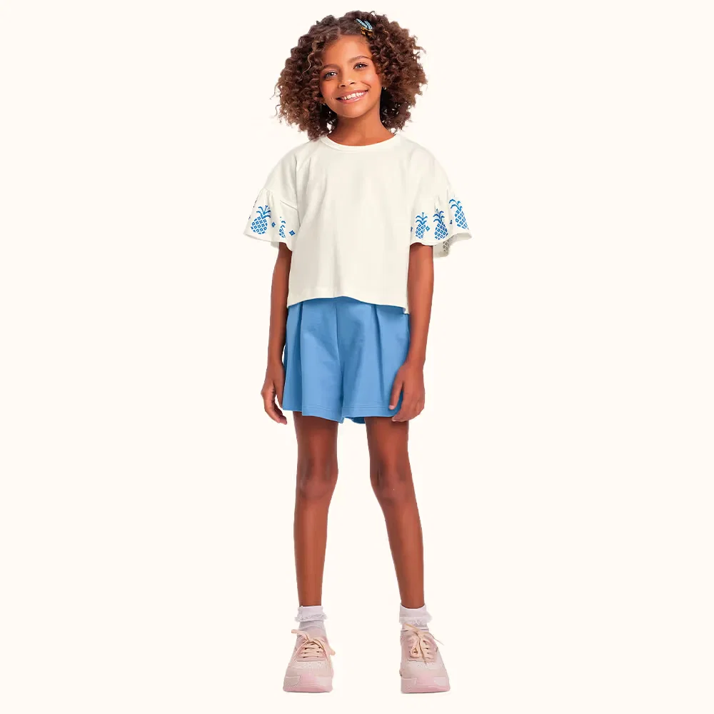 Conjunto blusa em meia malha e short em moletinho abacaxi — imagem 1