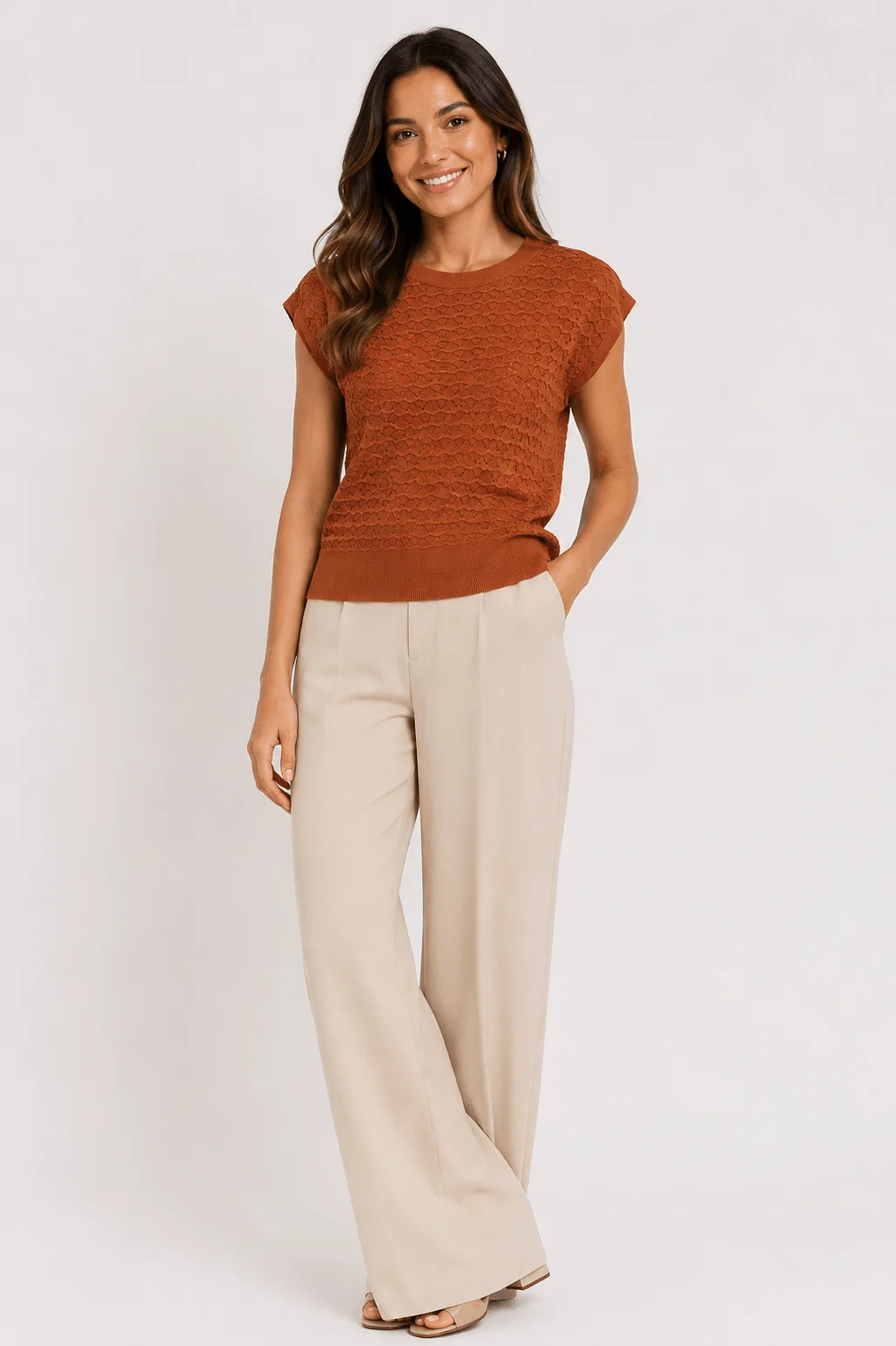 Blusa Tricot Ampla Textura - Telha