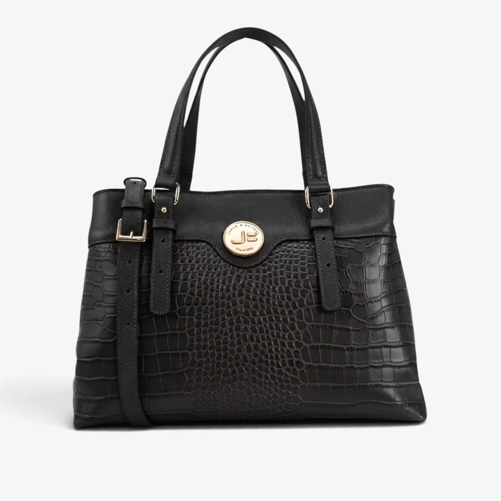 Bolsa Tote Preto Couro Croco