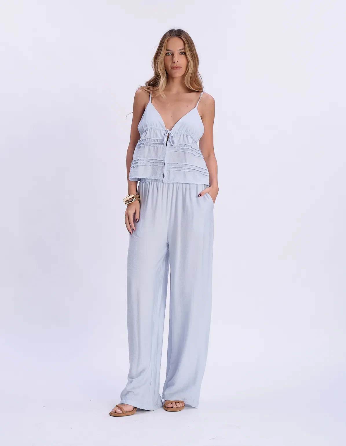 Conjunto Bata Amarração e Calça - Azul
