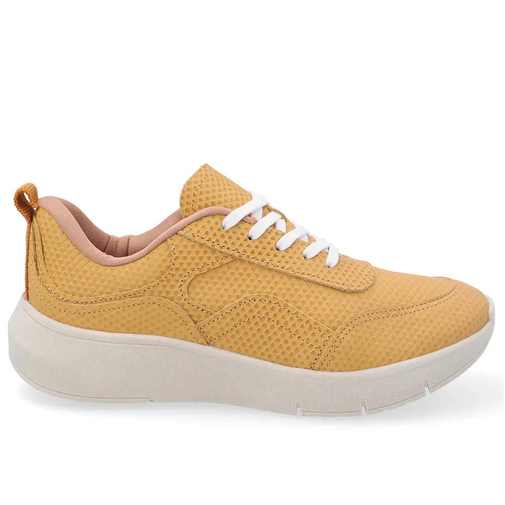 Tênis Em Couro Amarelo Mel