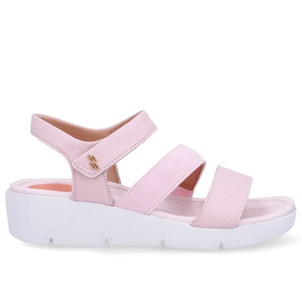 Sandália Tiras Couro Rosa Fecho-Flex