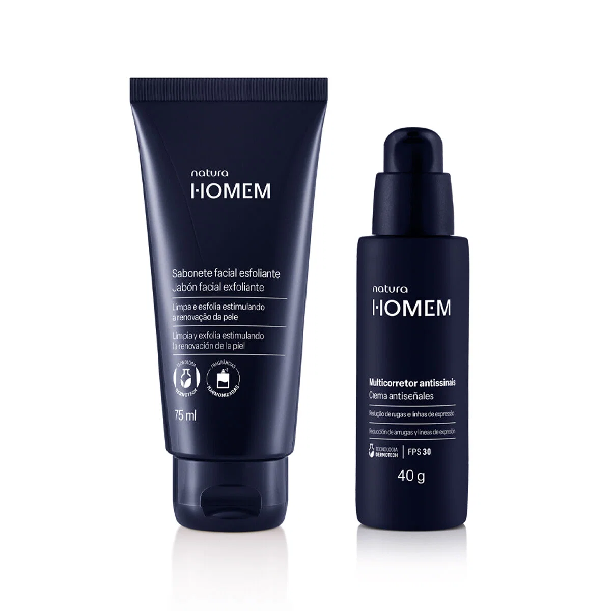 Kit Sabonete Facial Esfoliante e Multicorretor Antissinais Natura Homem (2 produtos)