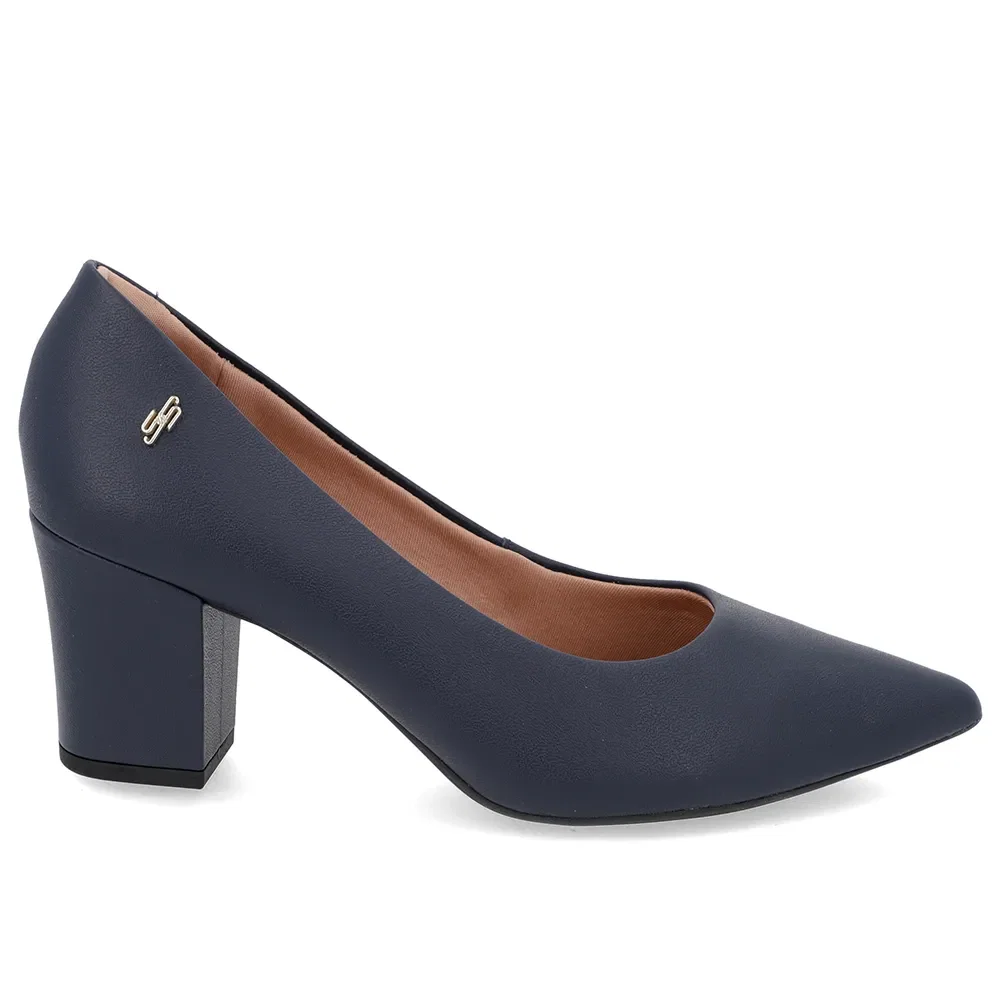 Scarpin Salto Bloco Couro Azul Bico Fino — imagem 1