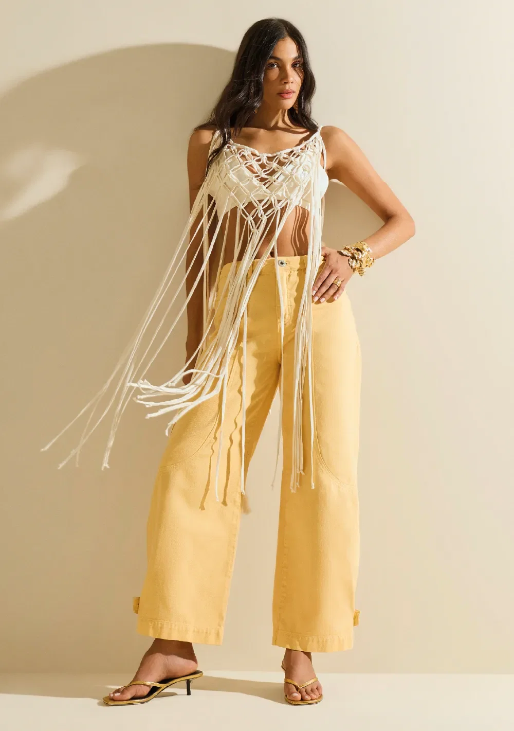 Calça Morena Rosa Wide Média Amarelo — imagem 1